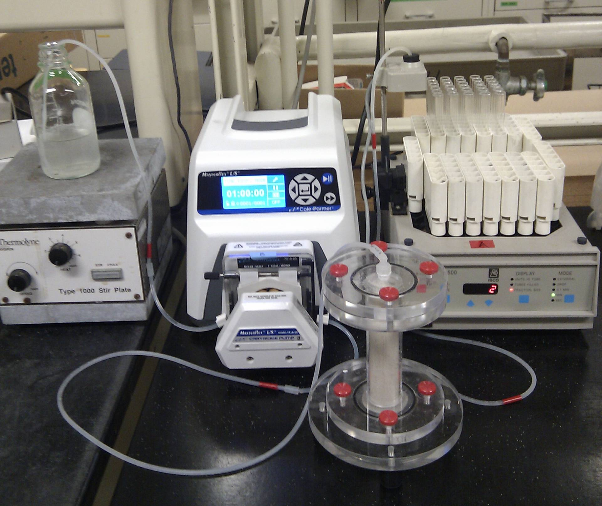 Column setup for transport of colloids and nanoparticles